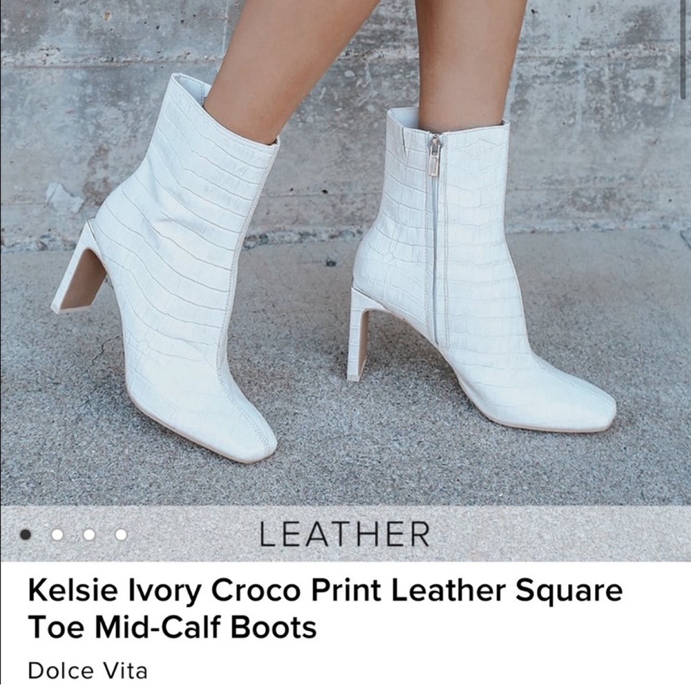 Dolce Vita Kelsie Ivory Croco Print Leather Square Toe Mid-Calf Boots